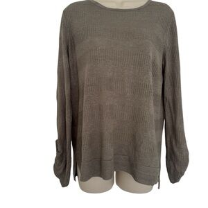 Max Studio Olive Linen Top, Back Button Detail, Sz M $98